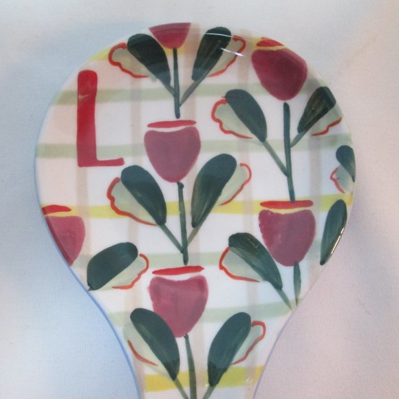 Anthropologie Tivoli Monogram Initial Letter L Spoon Rest floral stoneware dish - Picture 3 of 7